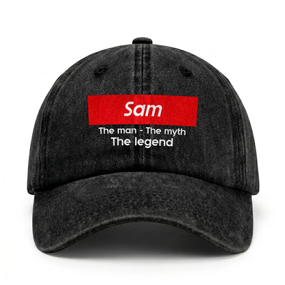 Your Name The Man The Myth The Legend Red Logo Washed Cap SAM 13K1 C130PF