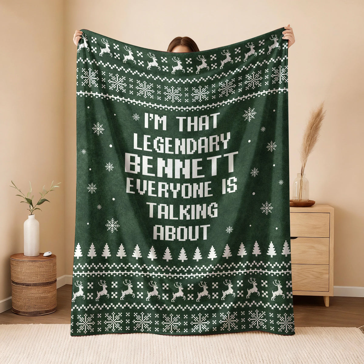 Legendary Your Name Funny Green Christmas Fleece Blanket BENNETT 13K1 BK43