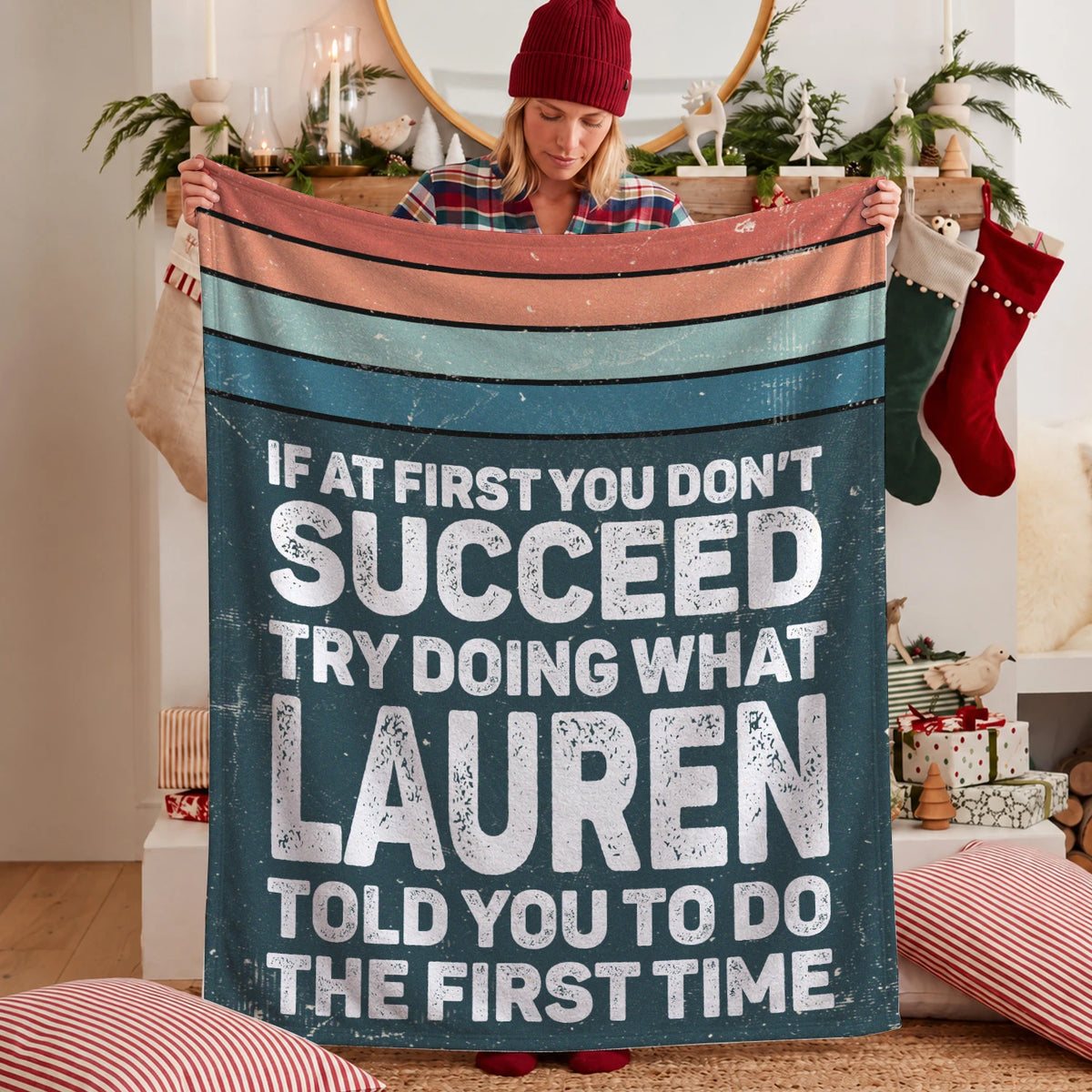 If At First You Don’t Succeed Retro Green Fleece Blanket LAUREN 13K1 BK29