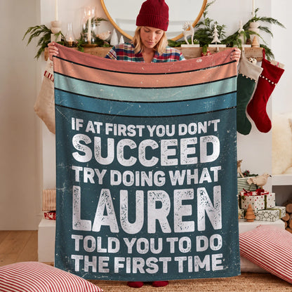If At First You Don’t Succeed Retro Green Fleece Blanket LAUREN 13K1 BK29