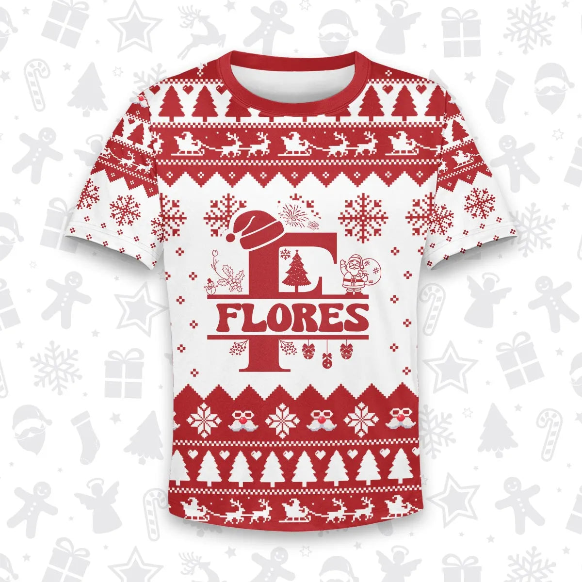 FLORES Personalized Christmas T-Shirt Pajama Set - Holiday Gift Outfit 13K1-CR2