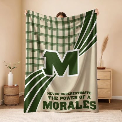 Never Underestimate Your Name Green & Cream Plaid Fleece Blanket MORALES 13K1 BK50