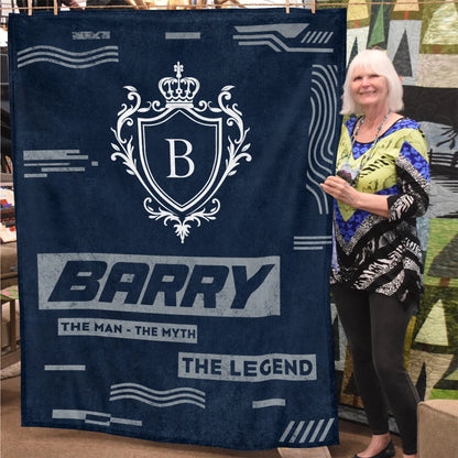 The Man The Myth The Legend Blue & Gray Fleece Blanket  BARRY 13K1 BK08