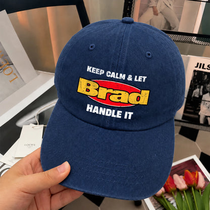 Keep Calm & Let Your Name Handle It Yellow And Red Logo Washed Cap BRAD 13K1 C172PF