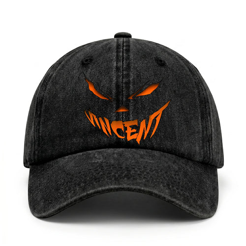 Your Name Jack O' Lantern Halloween Washed Cap VINCENT 13K1 C100PF