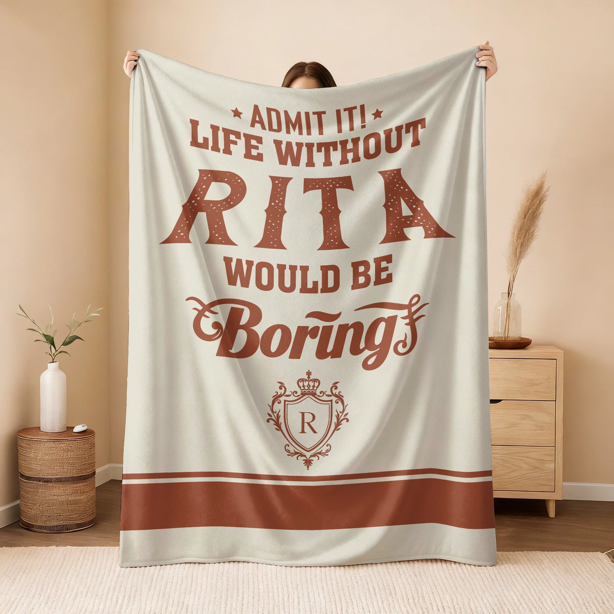 Life Without Your Name Would Be Boring Cream Terracotta Blanket RITA 13K1 BK24