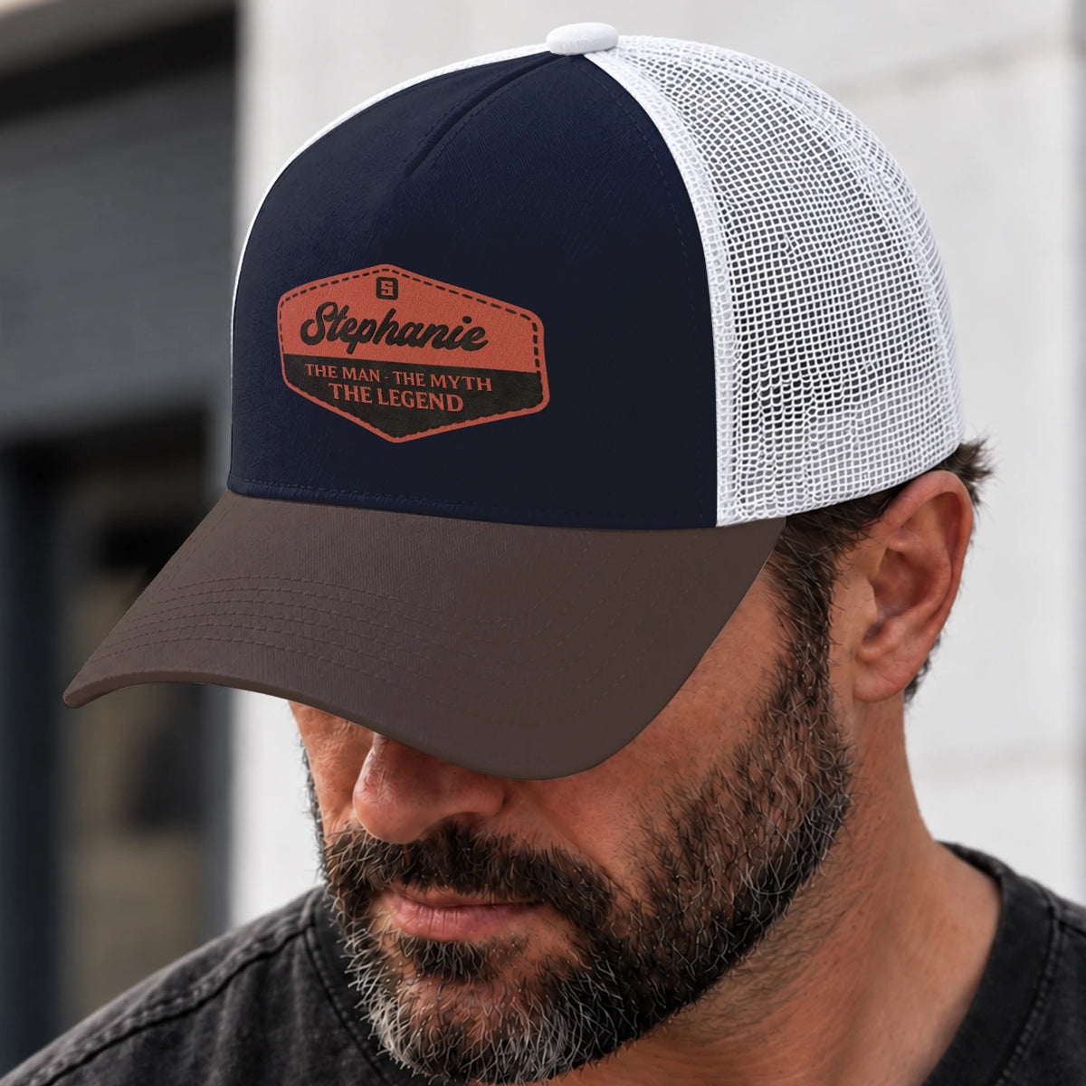 The Man The Myth The Legend Navy And Brown Mesh Cap STEPHANIE 13K1 C188PF