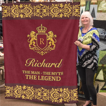 The Man The Myth The Legend Royal Red And Yellow Fleece Blanket RICHARD 13K1 BK05