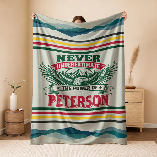 Never Underestimate Your Name Vintage Mountain Fleece Blanket PETERSON 13K1 BK44