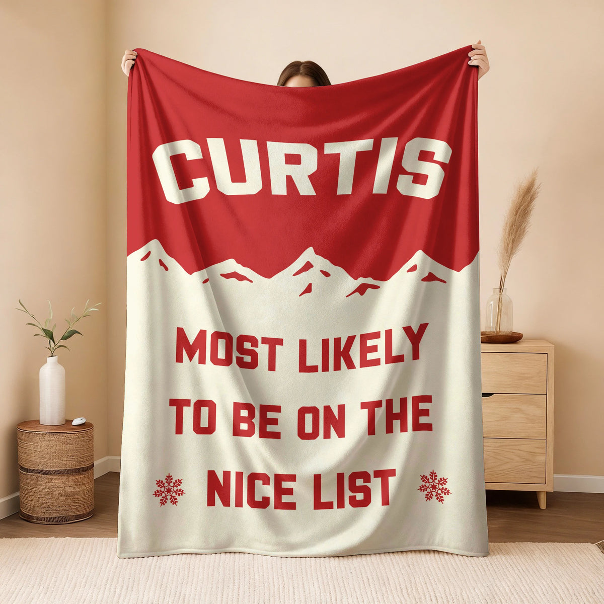 Most Likely on the Nice List Red Vintage Christmas Fleece Blanket CURTIS 13K1 BK63