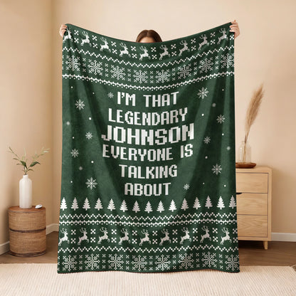Legendary Your Name Funny Green Christmas Fleece Blanket JOHNSON 13K1 BK43