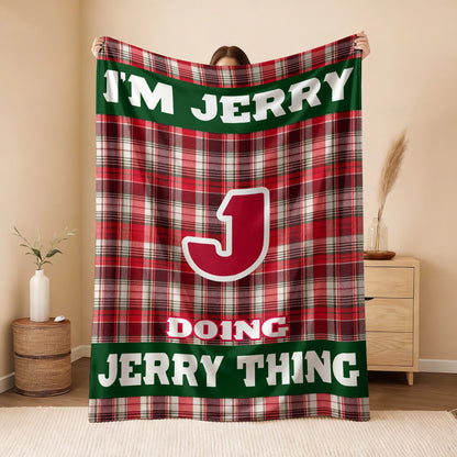 I'm Name Doing Name Things Red Plaid Fleece Blanket JERRY 13K1 BK49