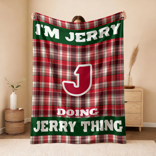 I'm Name Doing Name Things Red Plaid Fleece Blanket JERRY 13K1 BK49
