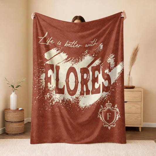 Life Is Better With Your Name Terracotta Cream Fleece Blanket FLORES 13K1 BK30