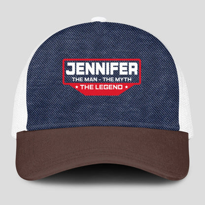 The Man The Myth The Legend Navy Brown And White Mesh Cap JENNIFER 13K1 C200PF