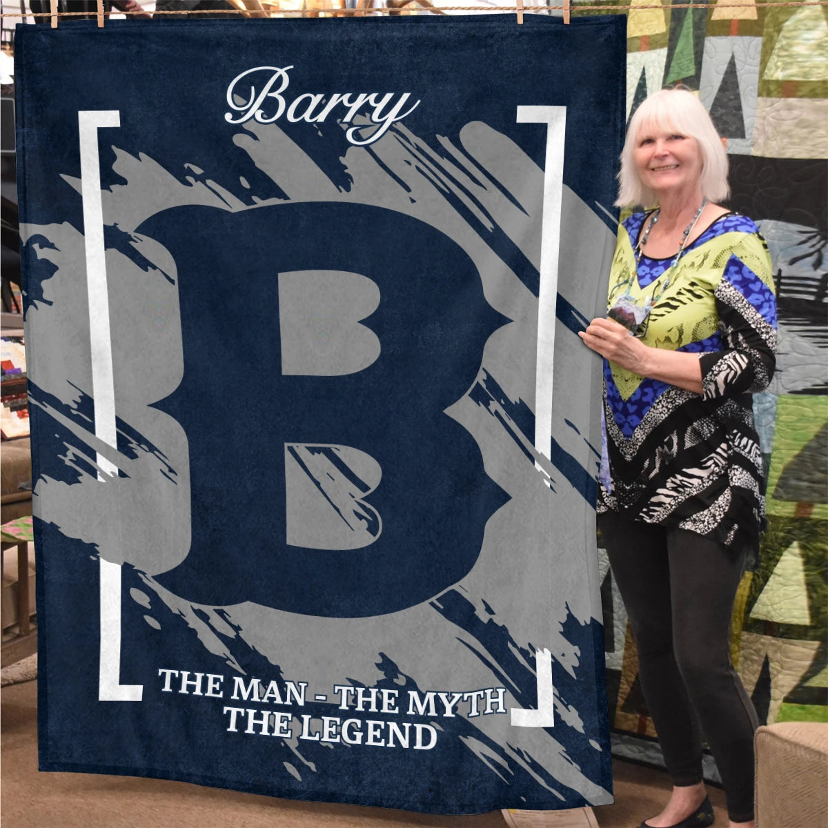 The Man The Myth The Legend Navy Baseball Fleece Blanket BARRY 13K1 BK17