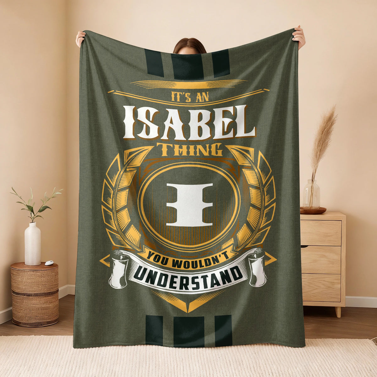 It's A Your Name Thing Olive Green Logo Fleece Blanket ISABEL 13K1 BK31