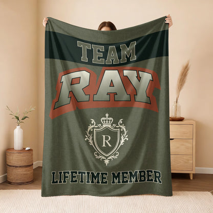 Team Your Name Lifetime Member Sage Green Fleece Blanket RAY 13K1 BK22
