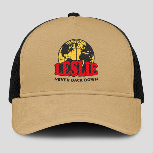 Never Back Down World Logo Khaki Mesh Cap LESLIE 13K1 C212PF
