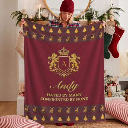 Hated By Many Confronted By None Burgundy Gold Christmas Fleece Blanket ANDY 13K1 BK33