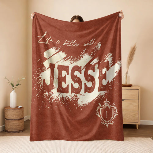Life Is Better With Your Name Terracotta Cream Fleece Blanket JESSE 13K1 BK30