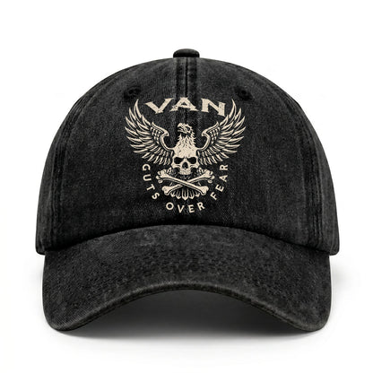 Your Name Guts Over Fear With Eagle And Skull Washed Cap VAN 13K1 C75PF