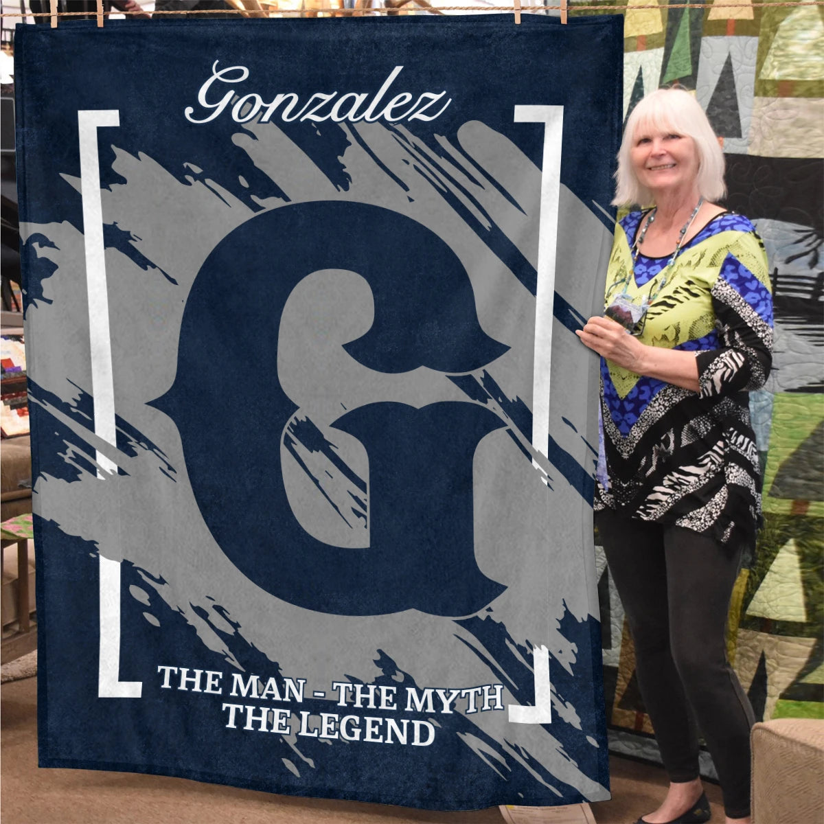 The Man The Myth The Legend Navy Baseball Fleece Blanket GONZALEZ 13K1 BK17