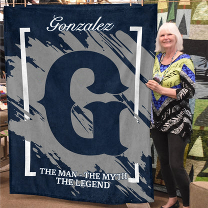 The Man The Myth The Legend Navy Baseball Fleece Blanket GONZALEZ 13K1 BK17