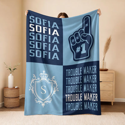 Trouble Maker Funny Blue Fleece Blanket SOFIA 13K1 BK21