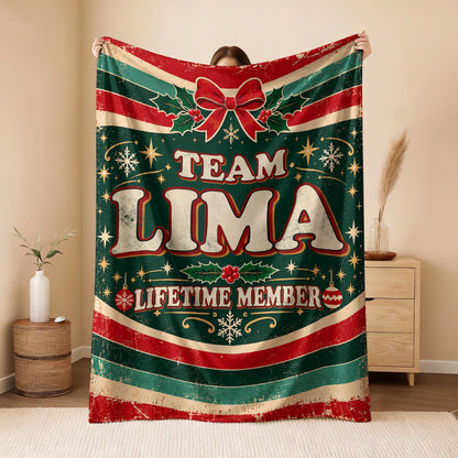 Team Your Name Lifetime Member Christmas Fleece Blanket LIMA 13K1 BK52