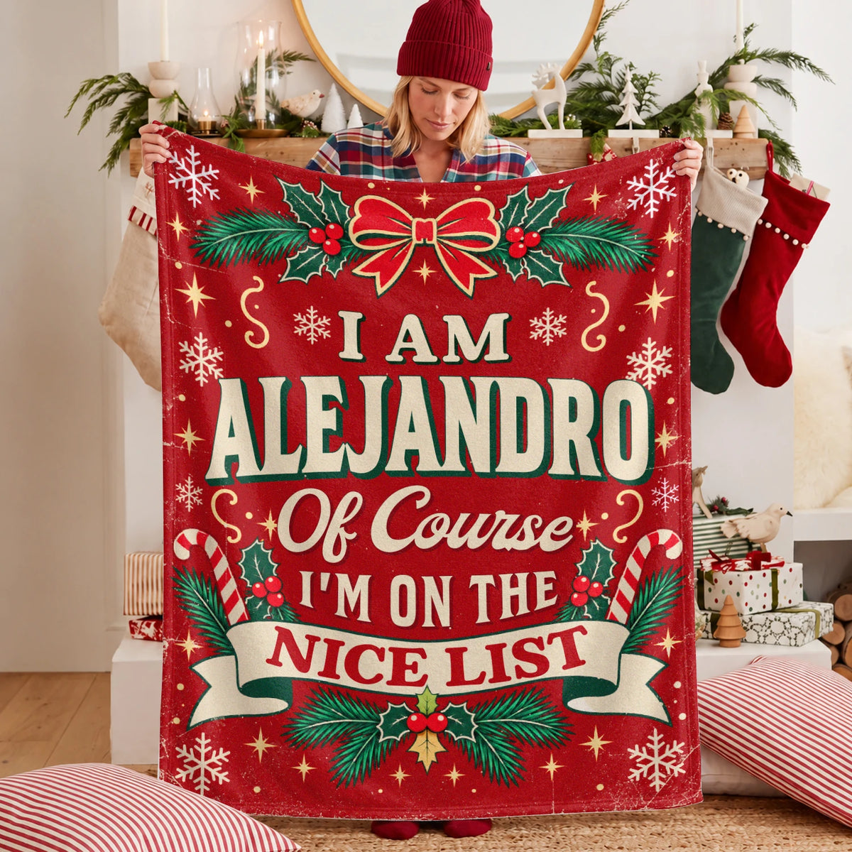I'm Name Of Course I'm On The Nice List Christmas Fleece Blanket ALEJANDRO 13K1 BK56