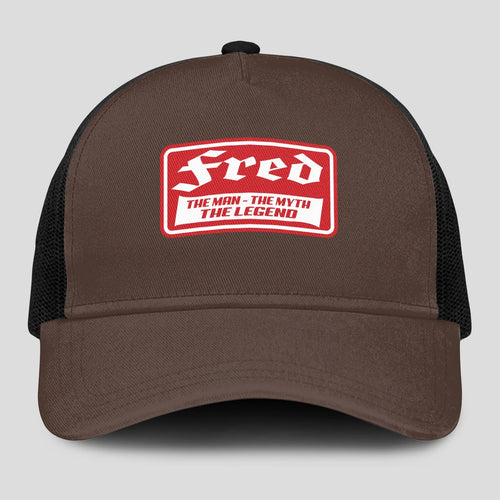The Man The Myth The Legend Red Logo Brown Mesh Cap FRED 13K1 C203PF