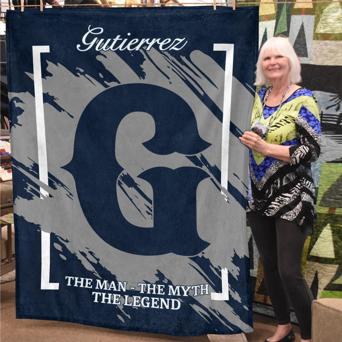 The Man The Myth The Legend Navy Baseball Fleece Blanket GUTIERREZ 13K1 BK17