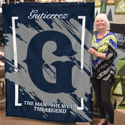 The Man The Myth The Legend Navy Baseball Fleece Blanket GUTIERREZ 13K1 BK17