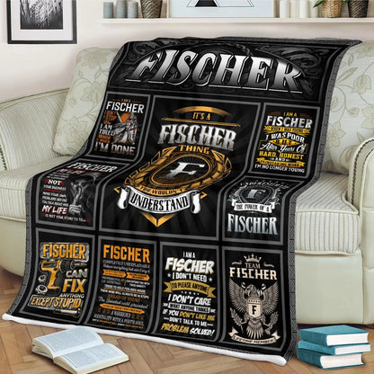 FISCHER Personalized Blanket | Custom Name Cozy Throw Gift 13K3-BK2