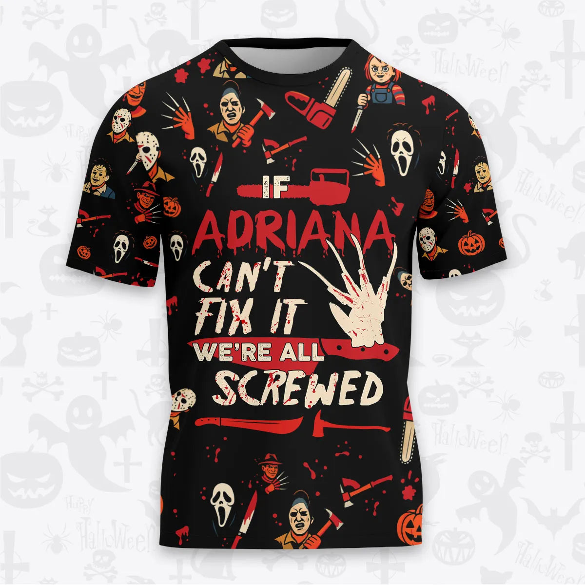 ADRIANA Horror Halloween Pajama Set Scary T-Shirt & Pants Sleepwear Costume 13K1-HL1