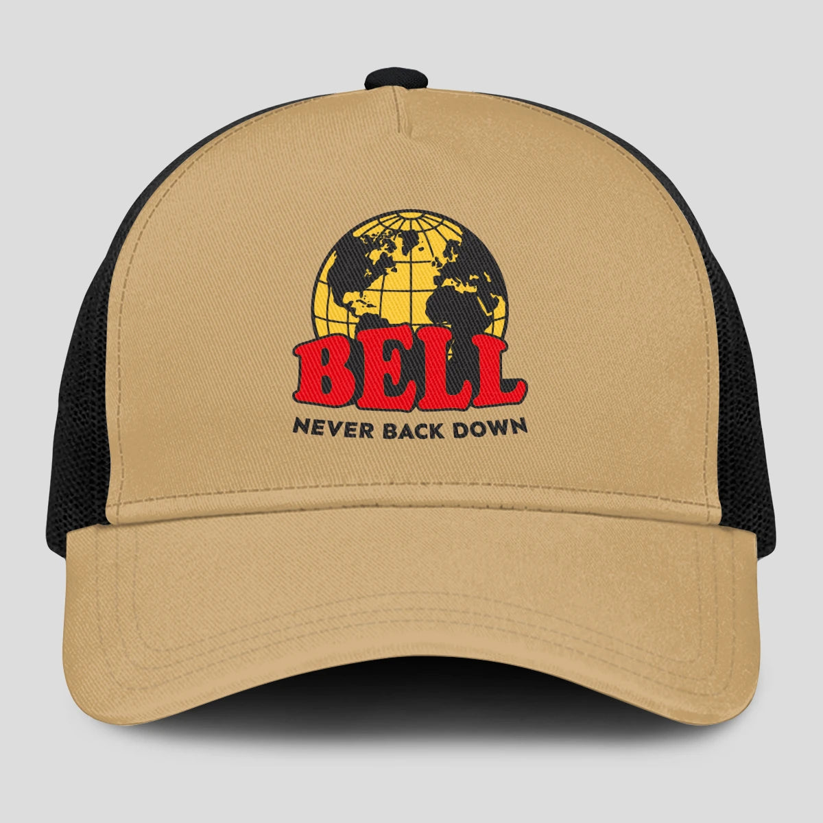 Never Back Down World Logo Khaki Mesh Cap BELL 13K1 C212PF