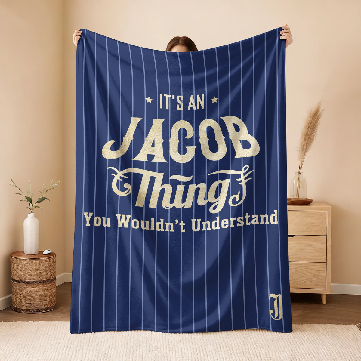 Your Name Thing Striped Blue Fleece Blanket JACOB 13K1 BK23