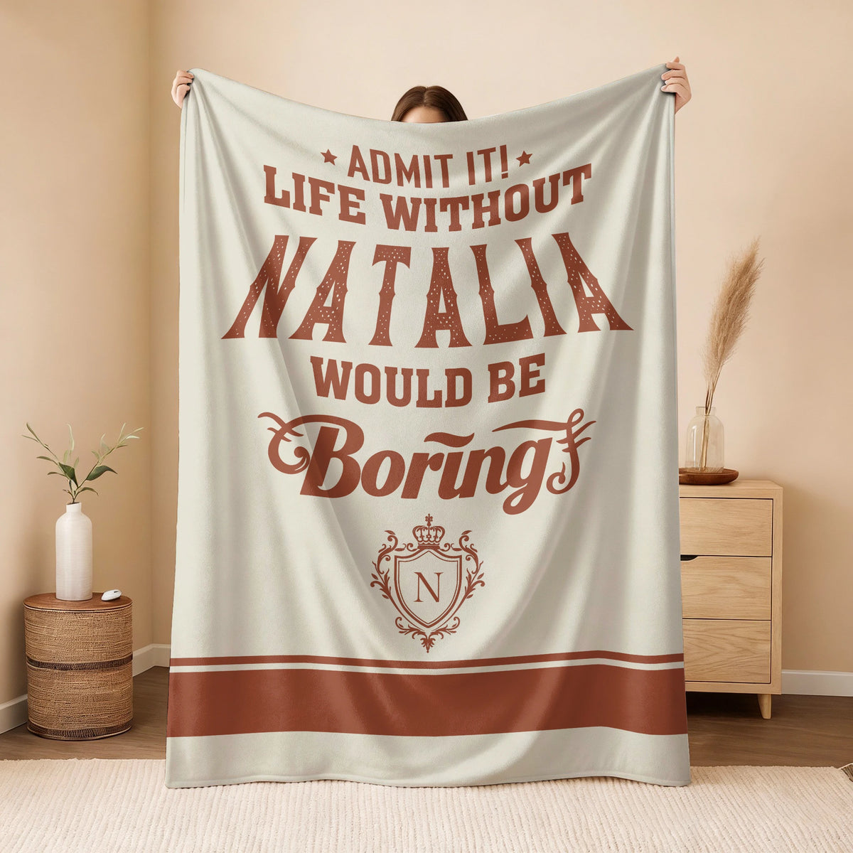 Life Without Your Name Would Be Boring Cream Terracotta Blanket NATALIA 13K1 BK24