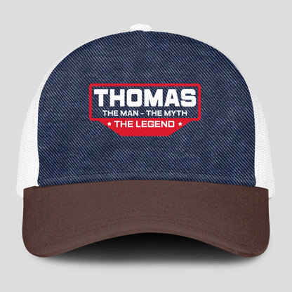 The Man The Myth The Legend Navy Brown And White Mesh Cap THOMAS 13K1 C200PF