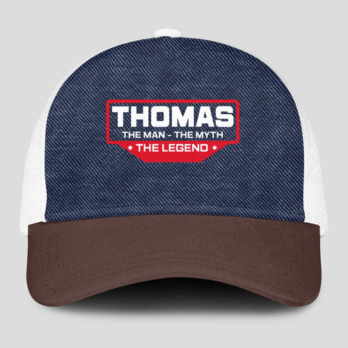 The Man The Myth The Legend Navy Brown And White Mesh Cap THOMAS 13K1 C200PF