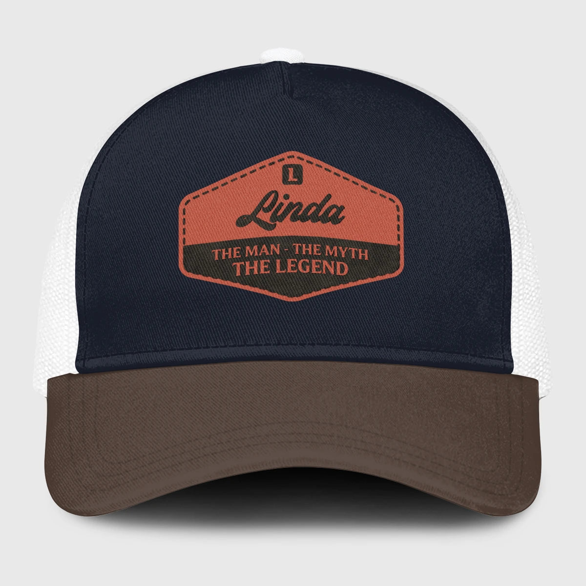The Man The Myth The Legend Navy And Brown Mesh Cap LINDA 13K1 C188PF