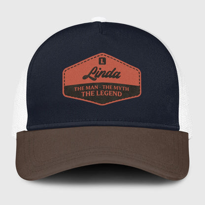 The Man The Myth The Legend Navy And Brown Mesh Cap LINDA 13K1 C188PF