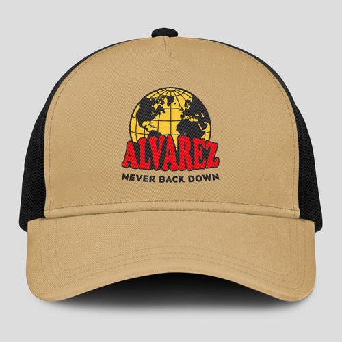Never Back Down World Logo Khaki Mesh Cap ALVAREZ 13K1 C212PF