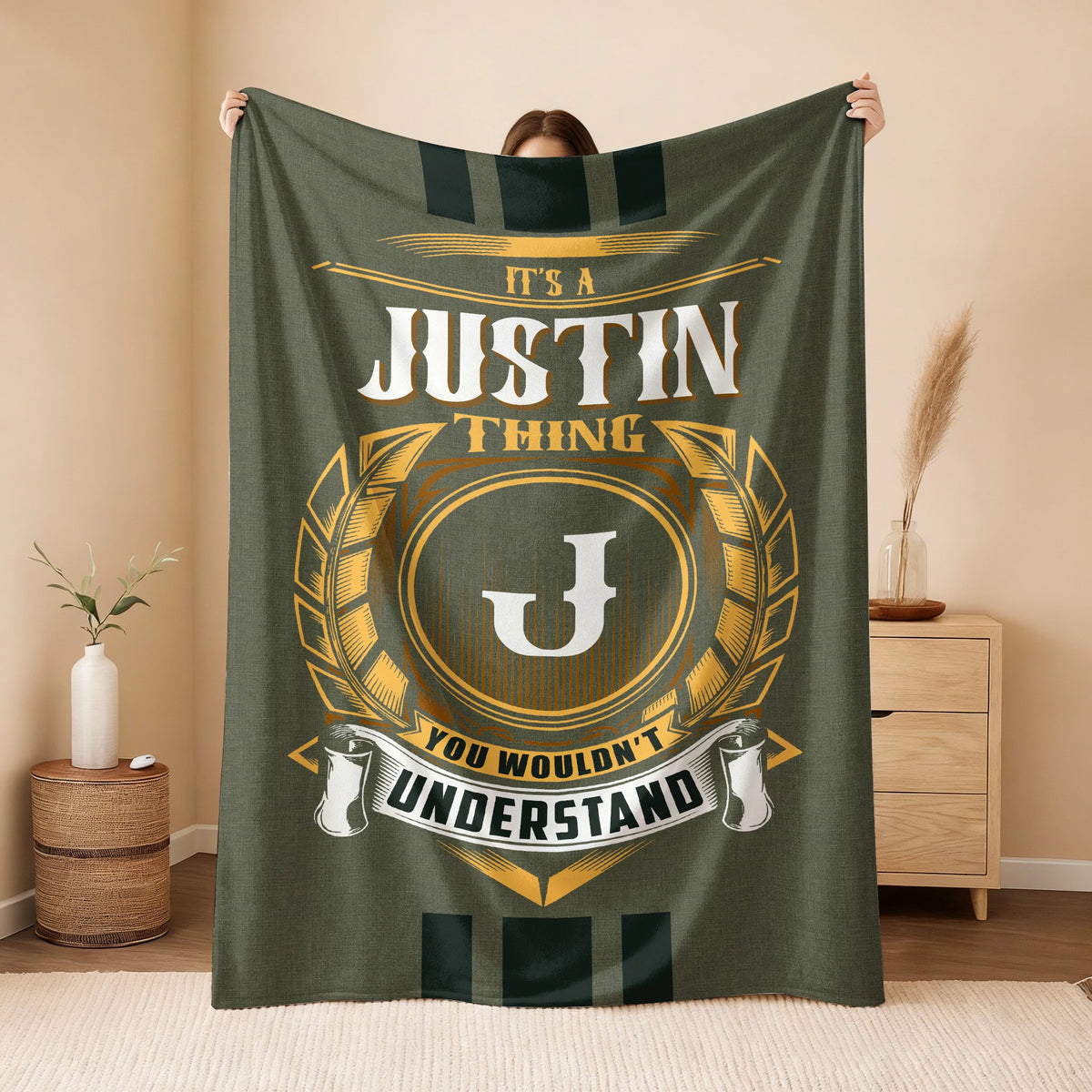 It's A Your Name Thing Olive Green Logo Fleece Blanket JUSTIN 13K1 BK31
