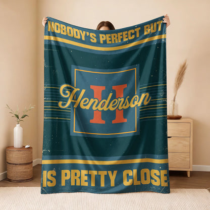 Nobody's Perfect But Your Name Is Close Vintage Blue & Brown Fleece Blanket HENDERSON 13K1 BK54