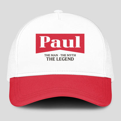 The Man The Myth The Legend Red And White Mesh Cap PAUL 13K1 C197PF