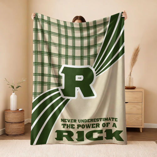 Never Underestimate Your Name Green & Cream Plaid Fleece Blanket RICK 13K1 BK50