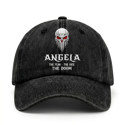 Your Name The Fear The Fate The Doom Skull Washed Cap ANGELA 13K1 C98PF