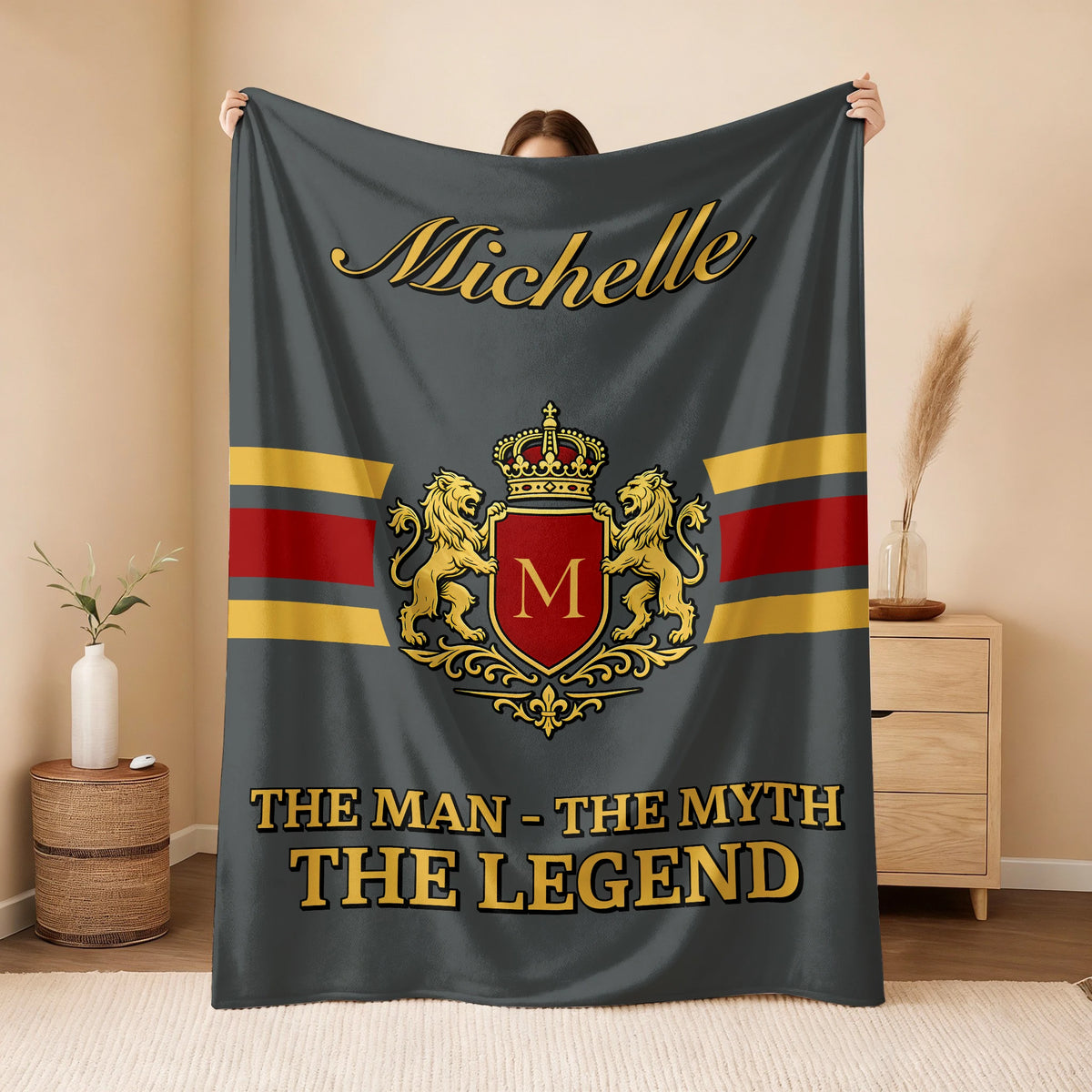 The Man The Myth The Legend Blue & Gold Fleece Blanket MICHELLE 13K1 BK07